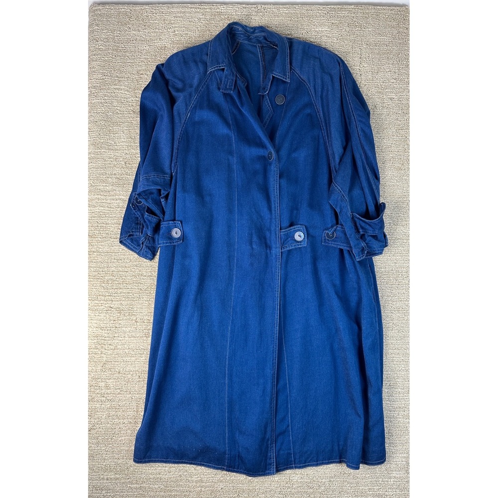 Blue Denim Duster Trench Coat Indigo Blue Longline Button Front Jacket